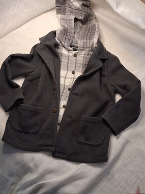 art class Charcoal Hooded Coat with Light Gray Plaid Lining